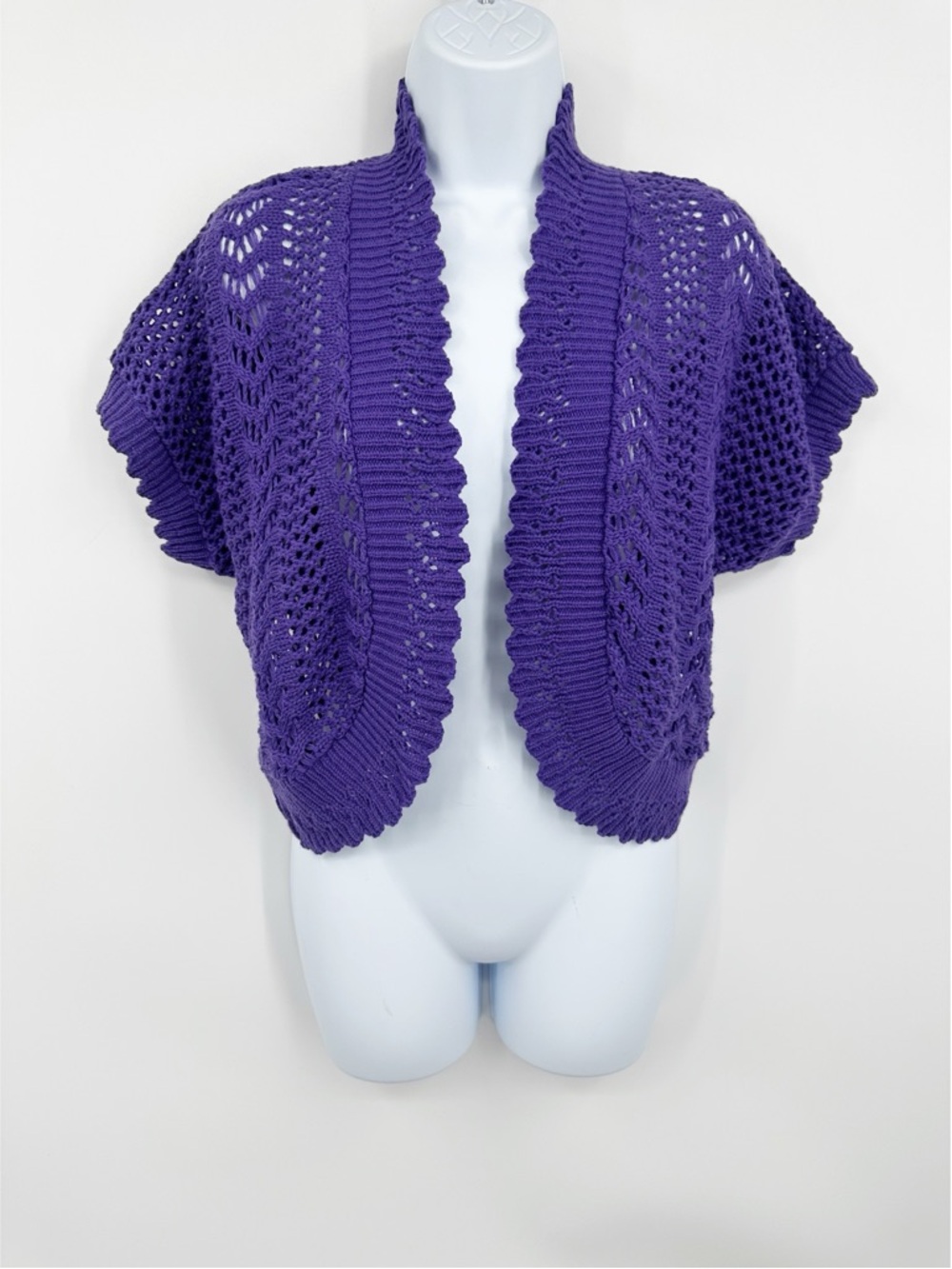 Vintage Y2K Purple Cropped Knit Cardigan Size XL Whimsical Fairycore Boho